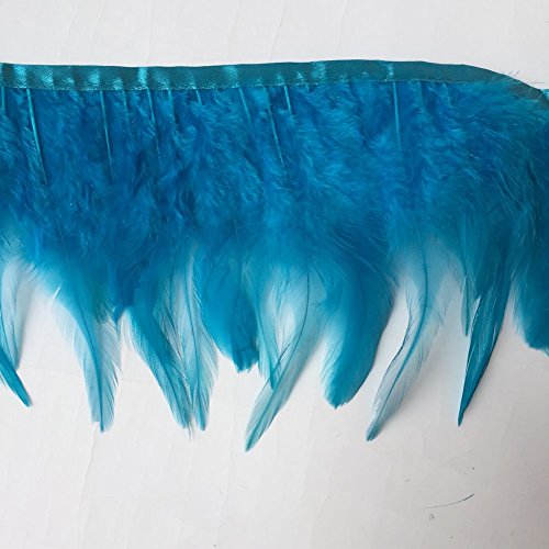 Sowder 2 Yards Natural Rooster Hackle Feather Trim Fringe 4-6" in Width Dress DIY Decoration (Turquoise)