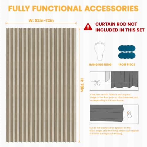 Image of AJAZZ Blackout Folding Door Accordion Door Closet Doors Curtain Invisible Applicable Bedroom Room Living Room Doorway(Cream Yellow 72 inch W x 78 inch L 1 Panel