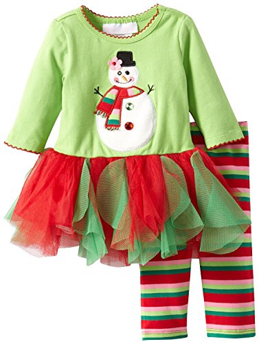 Bonnie Baby Girls Newborn Snowman Appliqued Tutu Legging Set, Green, 3-6 Months