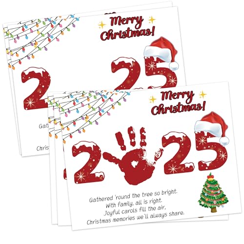2025 Christmas Handprint Art Craft Kit for Holiday Family Party Activities, 10 Pcs Christmas Crafts Bulk DIY Handprint Card Making, Handprint Keepsake Gift for New Mom Dad Grandma Grandpa