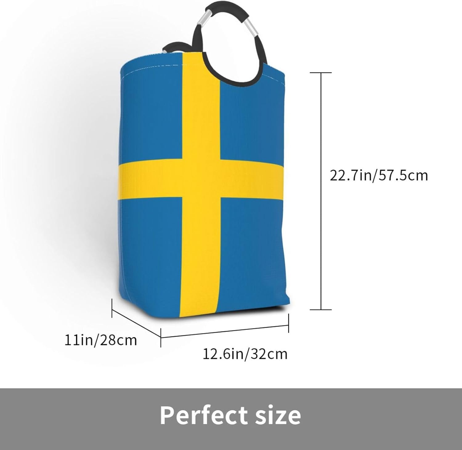 Swedish flag Foldable storage bag, 50L capacity, suitable for laundry room, dormitory bedroom, dirty clothes storage basket.