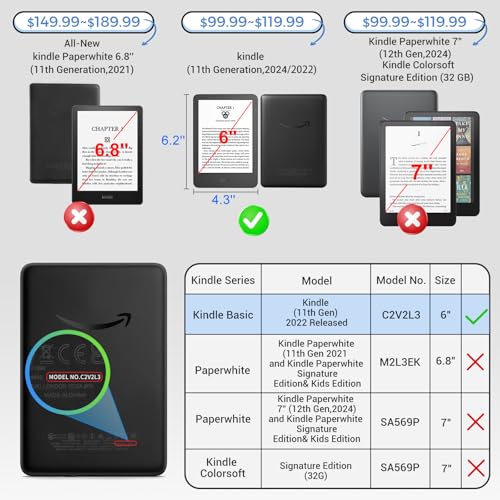 Image of CoBak Detachable Magnetic Case for 6 inch Kindle 11th Gen (2024 and 2022 Release) - Ultra Slim Transparent Clear TPU Back Shell Protective Cover with Auto Wake /Sleep for Kindle 11th Generation