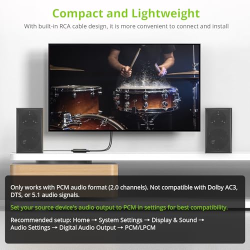 Image of LiNKFOR 192kHz DAC Converter, Digital to Analog Audio Adapter, Digital Optical SPDIF Toslink to Analog Stereo RCA L /R, 7ft /2.1m Cable, Compatible with HDTV, Blu-ray, DVD, Amps (RCA Male)