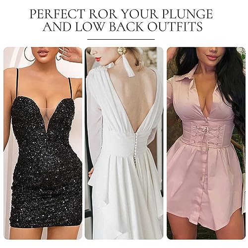 Image of YBCG Plunge Bra with Clear Back Straps Backless Deep V Convertible Push up Padded Add 2 Cup Low Cut Underwire for Women