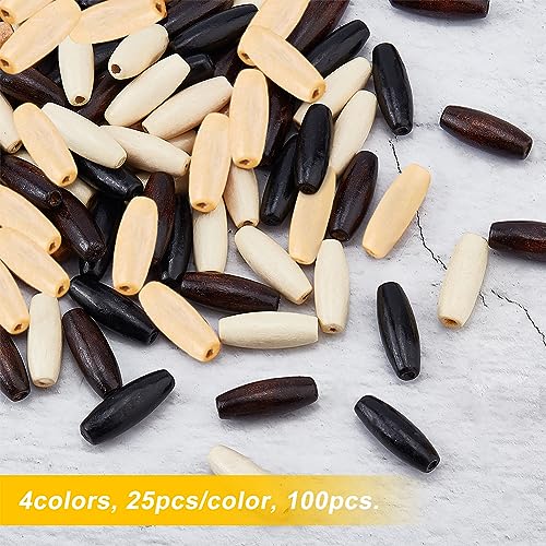 OLYCRAFT 100Pcs Large Wooden Loose Spacer Beads Macrame Beads Natural Wooden Tube Beads with 2.5 mm Large Hole for Bracelet Pendants Crafts DIY Jewelry Making(4 Colors) - Image 4