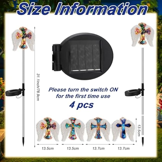 Retisee 4 Pack Cross Angel Wings Solar Lights for Outdoor Memorial Solar Lights for Graves Lighted Sympathy Gifts for Memorial Day Christmas Garden Lawn Porch Yard Patio Waterproof Decor