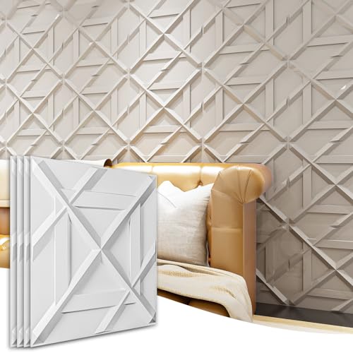 Image of Art3d Decorativ PVC Glue-Up 3D Wall Panel, 19.7 x 19.7 in, 12-Pack, White