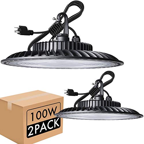 Cheapest 🛒 bulbeats 2Pack UFO LED High Bay Light,100W, 14000lm Eqv.400W MH/HPS) high Bay LED Lights,Non-Dim,5000K, 5' Cable with US Plug, IP65 Waterproof, Commercial Barn/Warehouse/Workshop Area Light