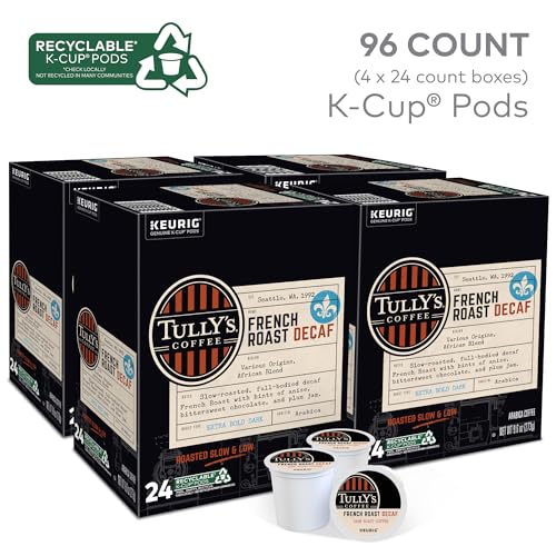 Tully's Coffee French Roast Decaf, Keurig Single-Serve K-Cup Pods, Dark Roast, 96 Count (4 Packs of 24)