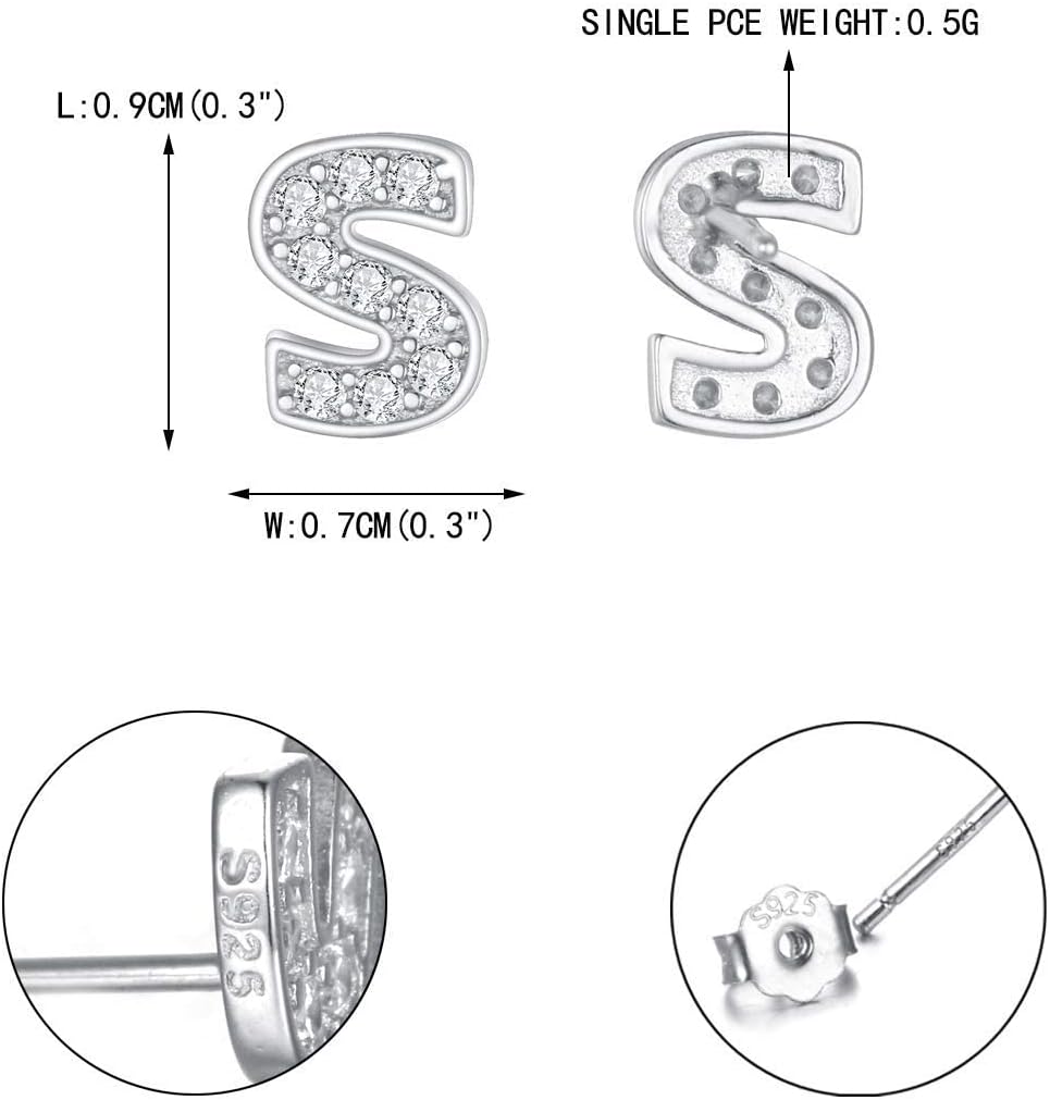 EVER FAITH Initial Earrings 925 Sterling Silver White Cubic Zirconia Tiny Alphabet Letter Stud Earring for Woman Sensitive Ears - Image 6