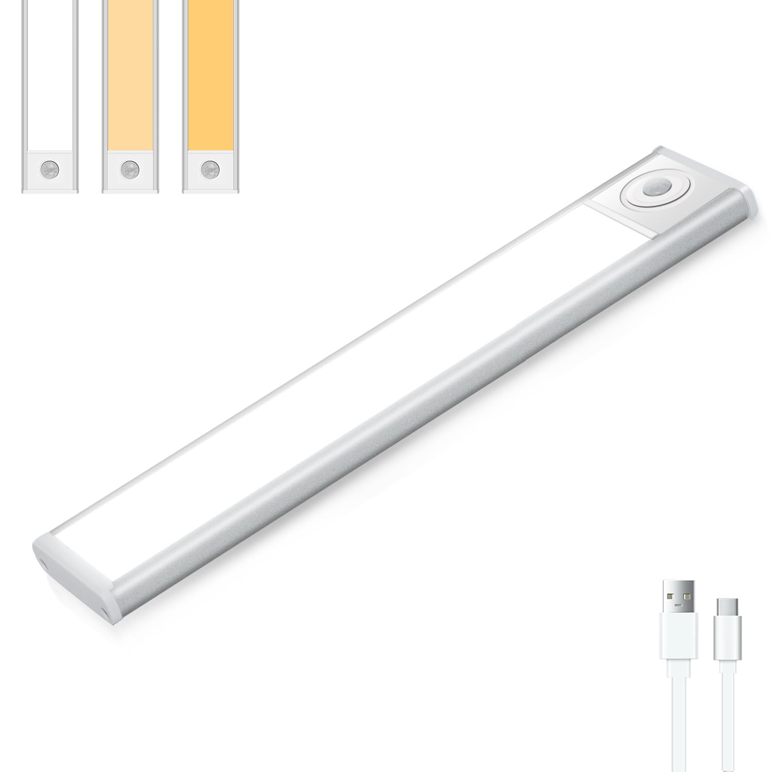 Chuqisheji 人感センサーライト USB充電式 led 照明 3色調整 マグネット式 室内 キッチンライト ワードローブ 食器棚 ロッカー ベッドサイド 廊下 玄関 階段 マグネット吸着 ホワイト 20cm （1個入り)