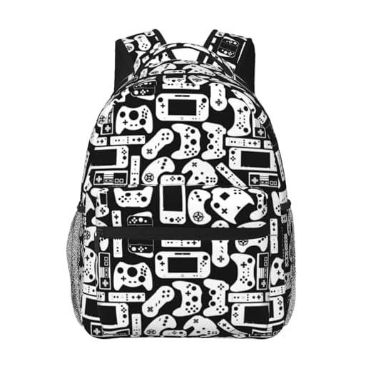 SKT T1 Boys Gaming Backpack Black and White Gamer Bookbag for Kids Boys, Funny Video Game Controller Gamepad School Backpacks for Kindergarten Elementary, Casual Travel Laptop Bags Daypack