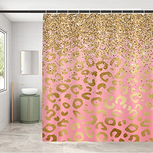 Vozehui Pink Leopard Marble Glitter Print Shower Curtain For Bathroom Curtain Decorative Set Shower Curtains With 12 Hooks Quick Dry Washable Durable Polyester Fabric 72" X 72",Glitter Leopard #TOP6
