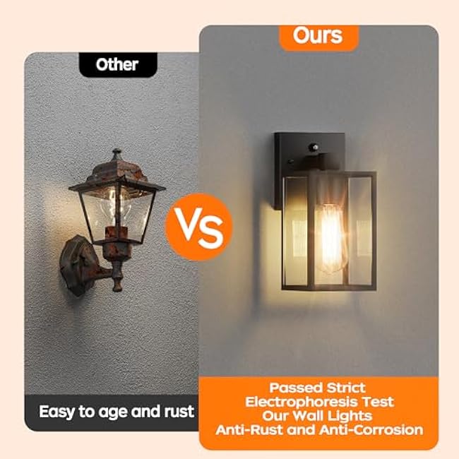 WIHTU Outdoor Lighting Fixtures Wall Lantern Black Sensor Wall Sconce Lamp