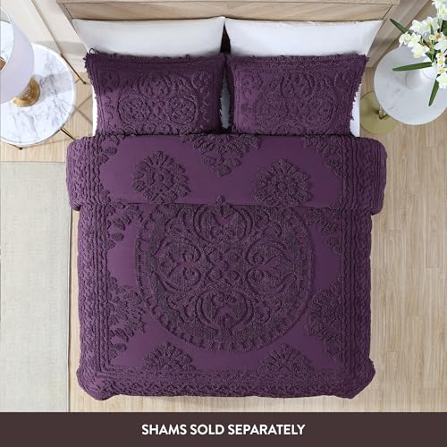Image of Beatrice Home Fashions Medallion Full Cotton Chenille Bedspread, Eggplant