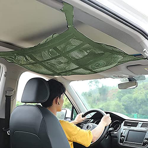 Universal Car Roof Net,Morechioce Ceiling Cargo Net Pocket Double-Layer Mesh Roof Storage Organizer Accessories With Adjustable Strap,Zipper For Most Cars,Red #TOP1