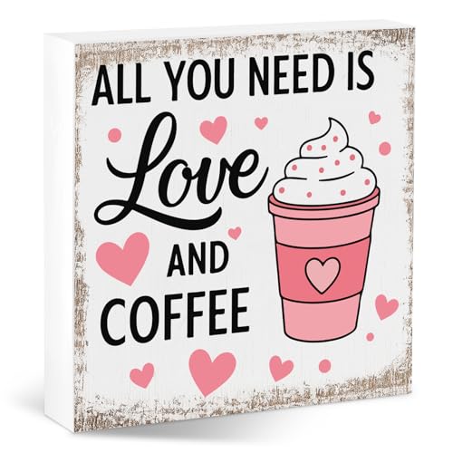 Valentines Coffee Desk Decor, Valentine's Day Gifts for Coffee Lover Bar Station, Valentine Home Office Table Sign for Kitchen Shelf Tiered Tray, Cafe Tabletop Decoration to Couples, You Need Is Love