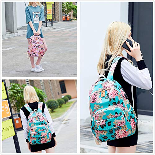 Image of Leaper School Backpack Girls Bookbag Daypack USB Charging Port Water blue