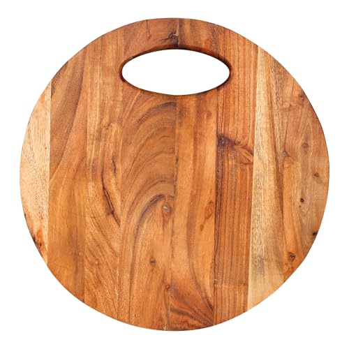 Tabla de Cortar Redonda de Madera Acacia 30x30 cm con Mango miniatura 3