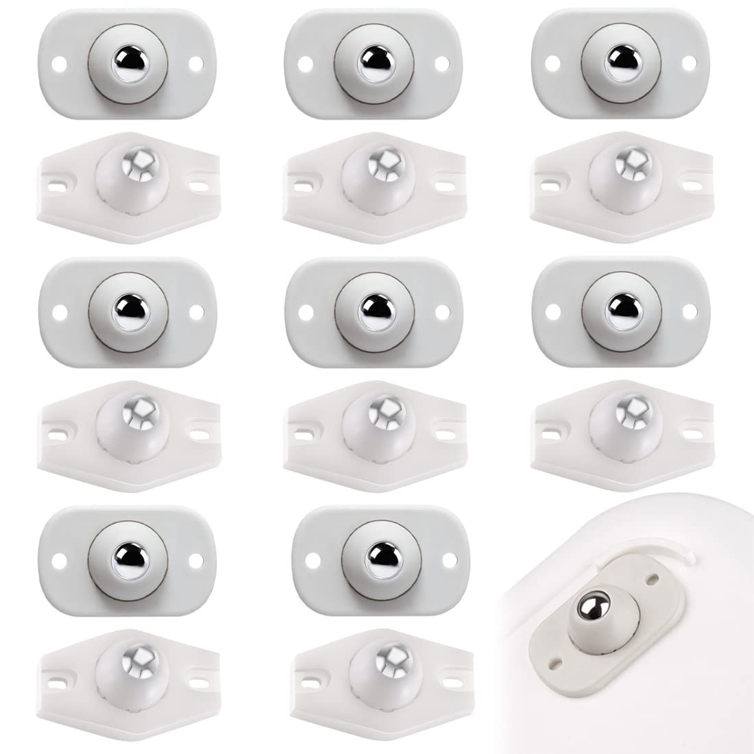 SZelfklevend sterk rolwiel, 8 stuks, meubelwielen, kleine kogelwielen, zware belasting, 360 graden, mini-zwenkwielen, wielen voor kunststof opbergcontainer, kleine meubels, vuilnisbak, box, zwart