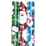 Premium Foil Christmas Holiday Wrapping Paper Rolls - 3 Pack