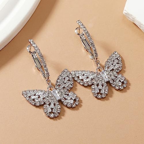 Butterfly Dangling Earrings Crystal Rhinestone CZ Drop Earrings For Women, 14K Gold/White Gold Plated Earrings Hypoallergenic Nickel Free Cute Charms Dangling Earring Dainty Birthday Jewelry Gift4