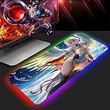 Mouse Pads Gaming Anime Sexy Girls RGB Gaming Mouse Pad White Angel Girl XXL LED Mouse Mat Anti-Fray Stitched Edges for Keyboard,for Laptop/Keyboard/Desktop,19.7 inchX47 inch