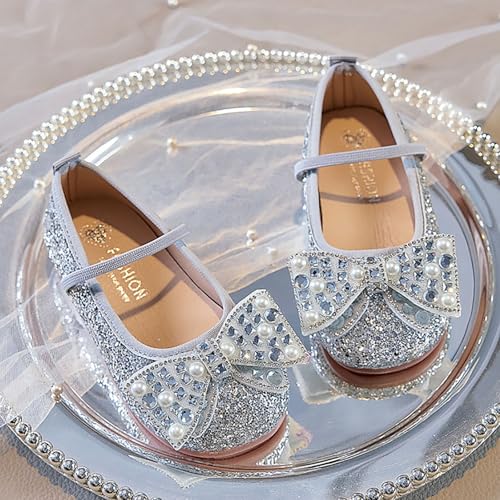 Toddler Girls Dress Shoes Flower Girl Soft Sole Comfortable Slip on Mary Jane Ballet Flat Shoes with Rhinestone4