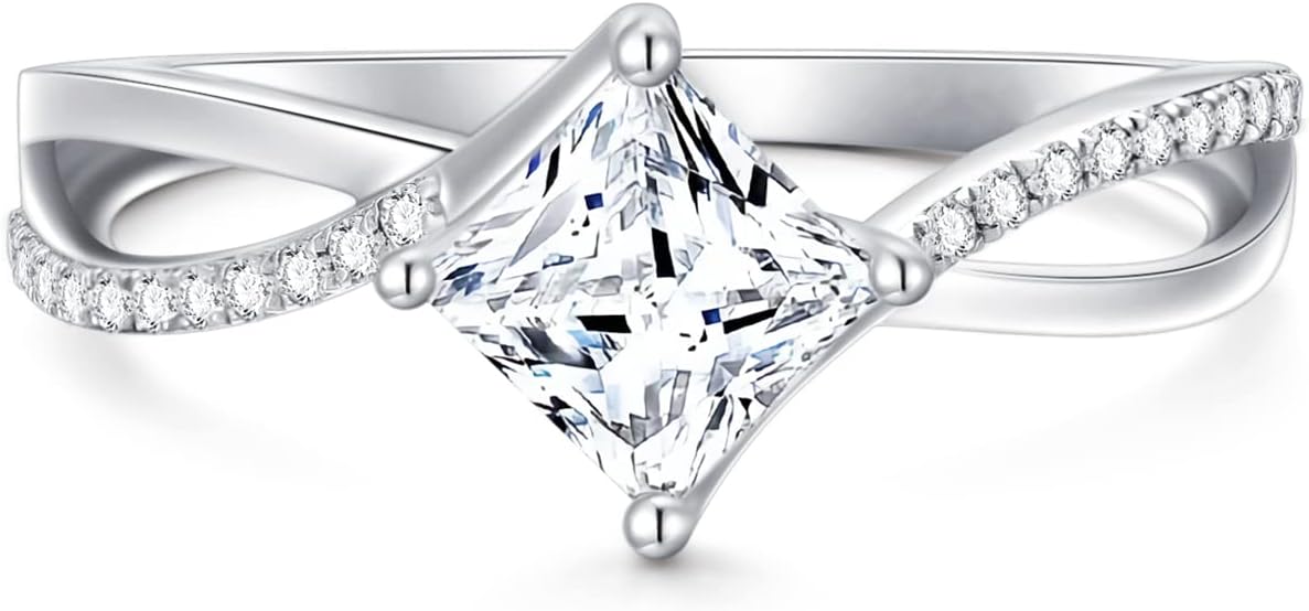 1.15 Carat (ctw) Princess Moissanite Engagement Rings for Women Platinum Plated Silver Ring Moissanite Rings - Image 2