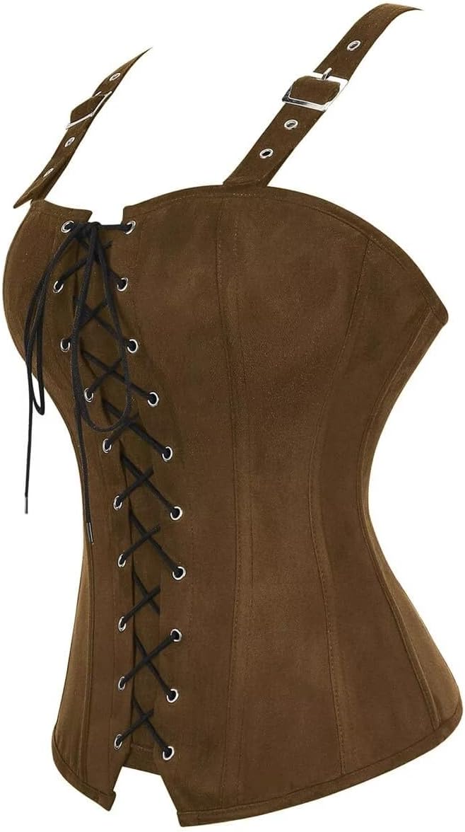 Corset Top for Women Faux Suede Renaissance Lace-Up Front Halloween Cosplay Medieval Costume