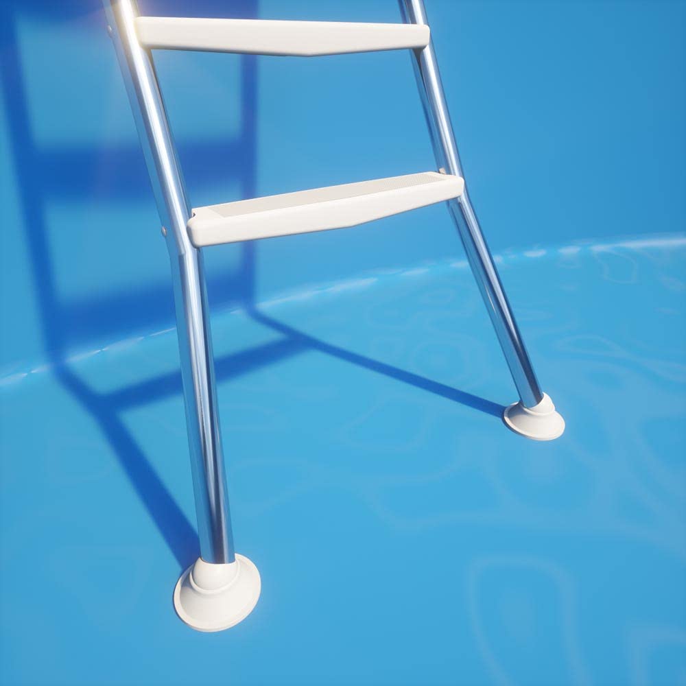 Poolleiter aus V2A Edelstahl - 5-stufige Hochbeckenleiter für teileingelassene Pools - Für Beckenhöhe bis 1,50 m - Belastbar bis 120 kg - Sicherer Stand