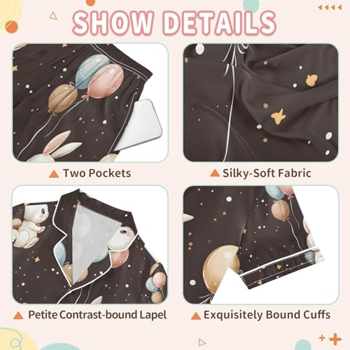 senya Rabbit Balloon on Star Satin Summer Pajama Sets Silk Short Sleeve Button Down Sleepwear3