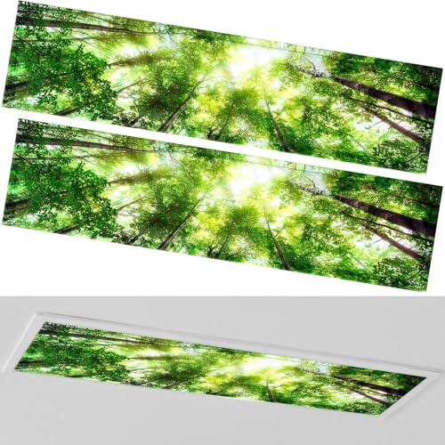 Wowangce 2 Pcs 1 x 4 Feet Fluorescent Covers for Ceiling Lights Magnetic Ceiling Light Cover with 8 Magnets for School Classroom Home Office Drop Lamp Decor (Forest)
