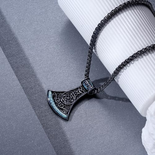 Black Viking Necklace for Men 925 Sterling Silver Turquoise Viking Axe Necklace Norse Viking Gifts for Men Women3