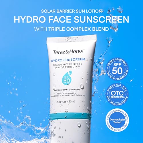 Terez & Honor Sunscreen for Face: Hydrating Face Sunscreen Broad Spectrum SPF 50 with UVA/UVB Protection - Moisturizing, Soothing, Water-Resistant, No-White Cast & Non-Greasy - Korean Sun Care 1.69oz - Image 3