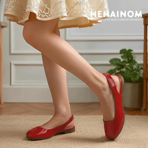 Image of Hehainom Girls Dress Shoes Slingback Flats Round Toe Toddler Little Kids Sandals Summer Flower Girl Communion Church Shoes