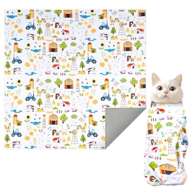 Professional Cat Grooming Wrap - Adjustable Restraint Blanket for Nail Clipping & Vet Visits, Escape-Proof Cat Wrapping Bag with Safety Straps, Large (27.6x27.6) for Cats Up to 15lbs-AY8rIRSh