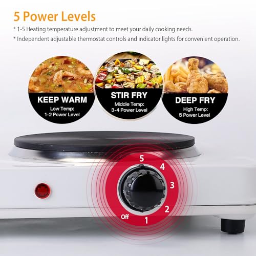 Image of Electric Double Hot Plate Portable Countertop Burner Dual Counter Stove | Kitchen Cooktop with 5 Gear Temperature Control for Home RV Camp 2000W