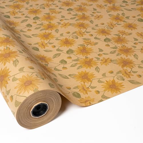 PAKOT Kraft Girasoles Papel de Regalo Reciclado Bobina para Embalaje y Manualidades Marrón Natural 70 cm x 50m