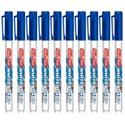 Image of Soni OfficeMate Fine Tip Whiteboard Markers - Blue | 2.5 mm Fine Tip | Non-Toxic & Eco-Friendly | Easy Wipe Ink & Smooth Writing | Ideal for School, Office & Presentations | Pack of 10