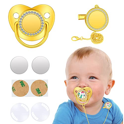 Nuanchu Bling Baby Pacifier and Clip Set Sublimation Gold Baby Pacifier Clip Personalized Name Pacifier Clip Glitter Crystal Luxury Newborn Pacifier Clip for Baby Boys and Girls Baby Shower