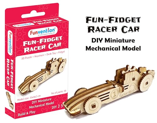 Image of Funvention Birthday Return Gifts (Pack of 12) Fun Fidgets - Racer Car | DIY Miniature Mechanical Models 3D Puzzle Return Favours for Kids Birthday Party 5+ Years Made in India Toys, Gold