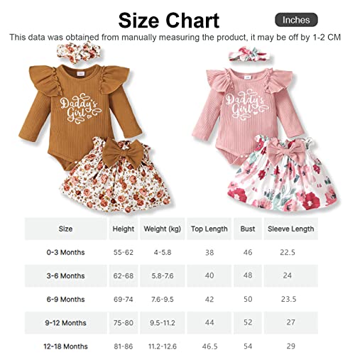 Patpat Newborn Baby Girl Clothes Sets Long Sleeve Ruffle Romper Tops Floral Skirt Set Newborn Infant Outfits Brown 3-6M #TOP6