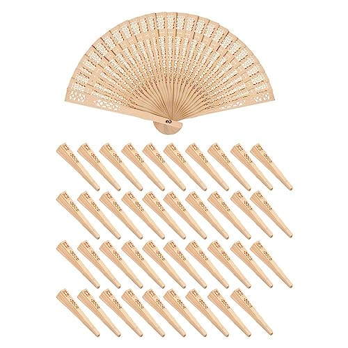 casstaly 40 abanicos de madera plegables de 8 pulgadas con grabado, perfectos para cumpleaños, decoración del hogar, fiestas de boda