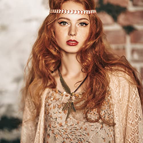 8 Pcs Boho Long Necklaces for Women Vintage Wooden Necklaces Handmade Hippie Faux Leather Cord Sweater Jewelry2