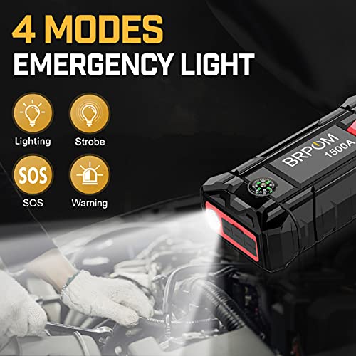 Brpom Car Jump Starter, 1500A Peak 15800Mah (Up To 7.0L Gas Or 5.5L Diesel Engine, 30 Times) 12V Auto Booster Battery Pack Jump Box With Quick Charger Smart Jump Cables (1500A) #TOP4