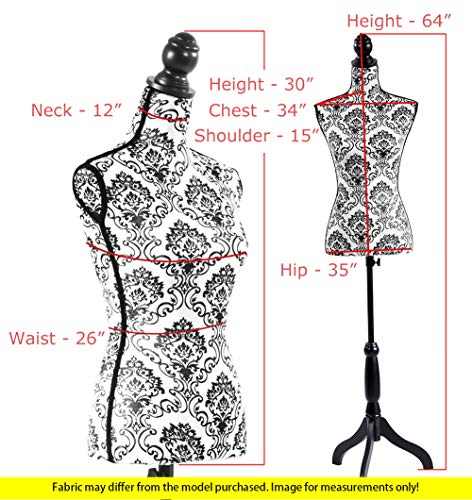 Female Mannequin Torso Dress Form Black Tripod Stand Display Baroco Style