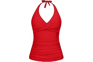 Womens Red Halter Tankini Top Twist V Neck Swim Tops Tummy Control Bathing No Bottom