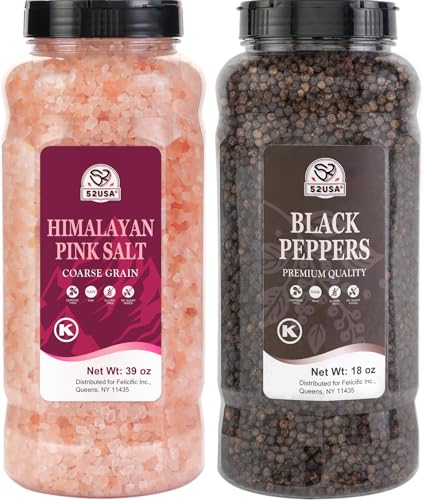 52USA Whole Black Peppercorns 18 oz + Himalayan Pink Salt (Coarse Grain) 39 oz, Salt and Pepper...
