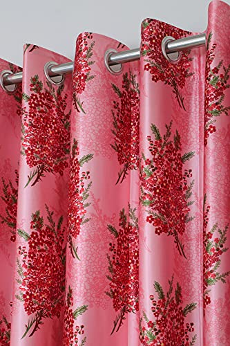 Image of Exporthub 2 Pieces Heavy Quality Digital 3D Printed Red Flowers Eyelet Door Curtains (Size - 4 x 7 Feet, Length 7 Feet) EHSPR786 74